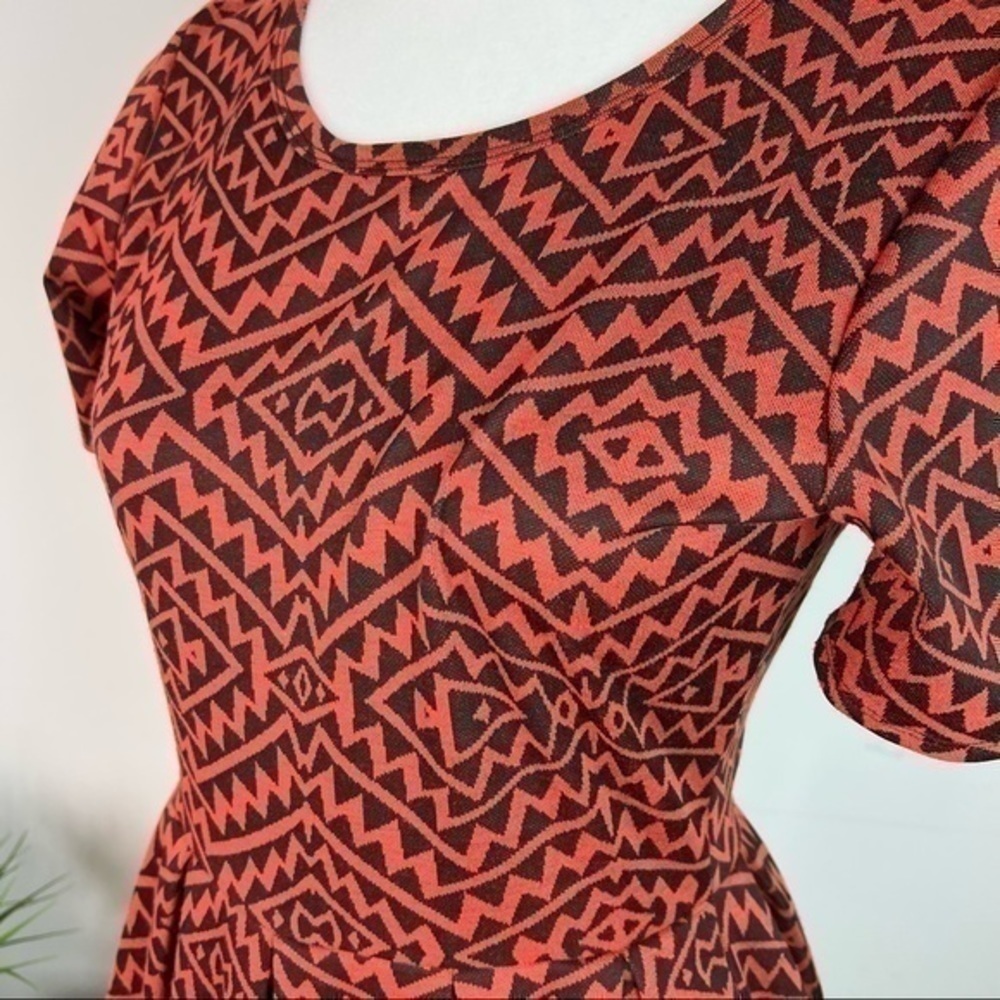 Lularoe Womens A Line Dress Red Black Geometric Stretch Scoop Zip Short Sleeve S - Picture 4 of 11